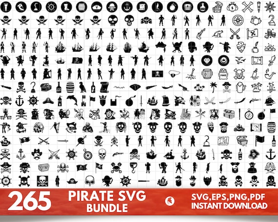 265 Pirate SVG Bundle, Pirate SVG, Pirate Silhouette, Pirate Ship Svg, Skull Svg, Pirate Clipart, Crossbones Svg, Pirate Flag Svg