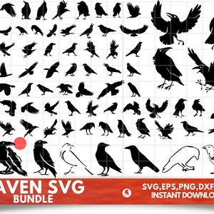 Raven SVG Bundle - Crow Svg - Raven PNG Bundle - Raven Clipart, Raven SVG Cut Files for Cricut, Raven Silhouette, Raven Head Svg, Ravens Svg