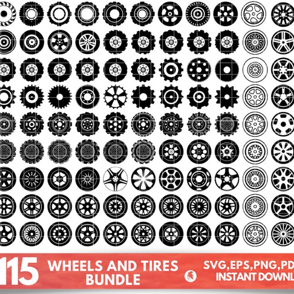 112 Wheels SVG Bundle, Tires svg, Tyres svg, Wheels dxf, Wheels png, Wheels eps, Wheels vector, Wheels cut files, Wheels svg, Car wheel svg