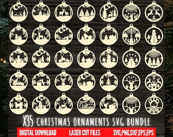 35 Christmas Balls Svg , Christmas Ornament Laser Cut SVG Bundle, Set Of Christmas Toy, Christmas SVG Bundle