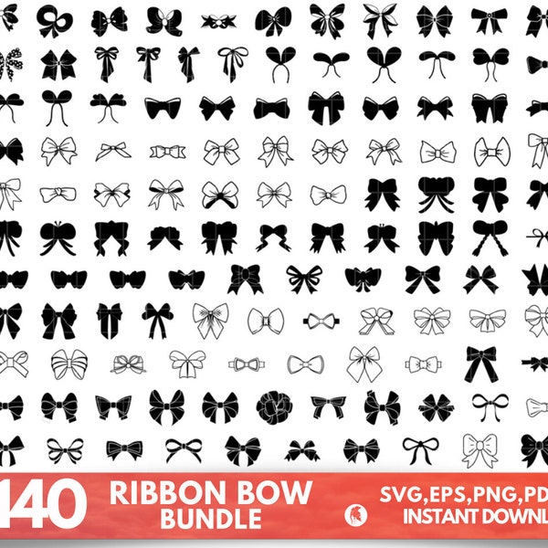 Ribbon Bow SVG Bundle, Ribbon SVG, Bow svg, Hair bow svg, Bow Tie SVG, Png, Svg Files for Cricut, Silhouette, Present Bow svg, bow vector