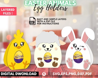 3 Animal egg holder designs, the complete set! svg/dxf/eps files. Digital download. Works with Silhouette, Cricut, and Scan n Cut.