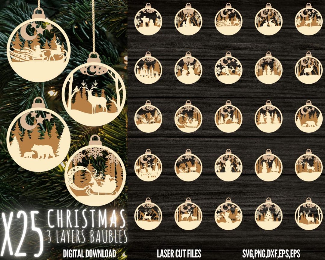 Christmas Ornament SVG Bundle 3 Layers Ornament Laser Cut Files ...
