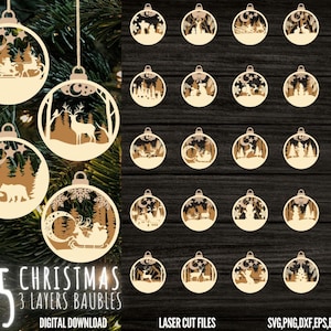 Christmas Ornament SVG bundle 3 Layers Ornament Laser Cut Files Christmas Balls Tree Decorations Craft Hanging Bauble Digital Download SVG