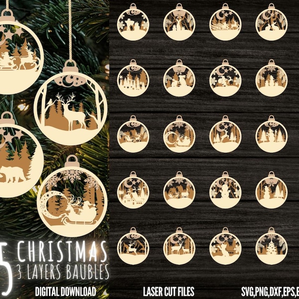 Christmas Ornament SVG bundle 3 Layers Ornament Laser Cut Files Christmas Balls Tree Decorations Craft Hanging Bauble Digital Download SVG