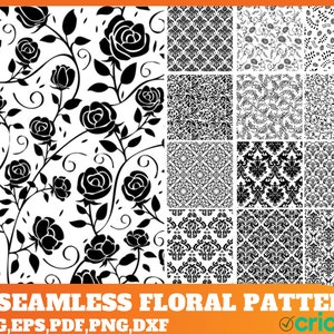 13 Tooled Leather Seamless Pattern Floral Svg Bundle, Floral Pattern Svg, Western pattern Svg Bundle, digital pattern transparent background