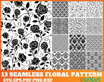 13 Tooled Leather Seamless Pattern Floral Svg Bundle, Floral Pattern Svg, Western pattern Svg Bundle, digital pattern transparent background