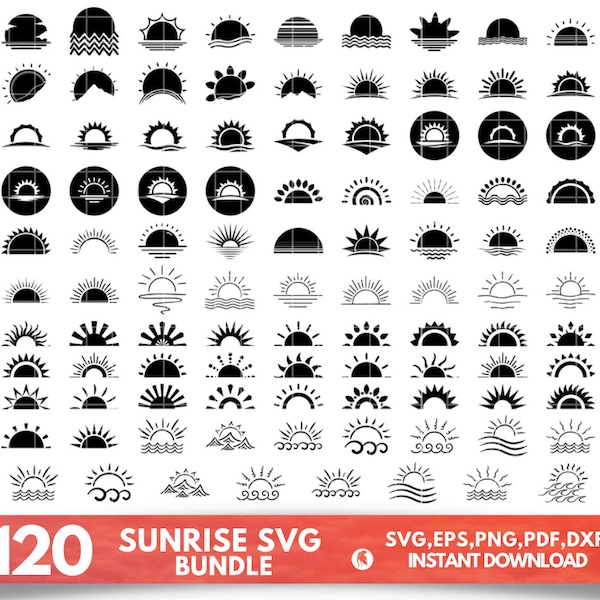 Sonnenaufgang SVG, Sonne für Cricut, Sunrise Clipart, Sunrise Cut-Datei, Sun svg Bundle, Sonnenuntergang SVG, Sunrise Cricut, Sonnenuntergang Silhouette, Sun Vektor