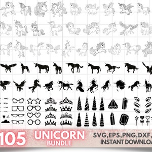 105 Unicorn SVG Bundle - Unicorn PNG Bundle - Unicorn Clipart - Unicorn Cut Files for Cricut - Unicorn Silhouette SVG - Unicorn Horn