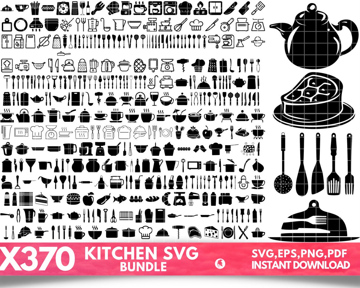 Kitchen SVG Bundle - Kitchen PNG Bundle - Kitchen Clipart - Kitchen SVG Cut Files for Cricut, Kitchen Silhouette, Kitchen Vector
