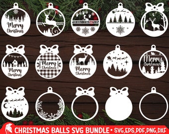 Ensemble de boules de Noël, Décoration de Noël Ornement de Noël Découpe au laser Bauble SVG Bundle, Ensemble De Jouet De Noël, Enfants Coloré Jouets Designs Vector