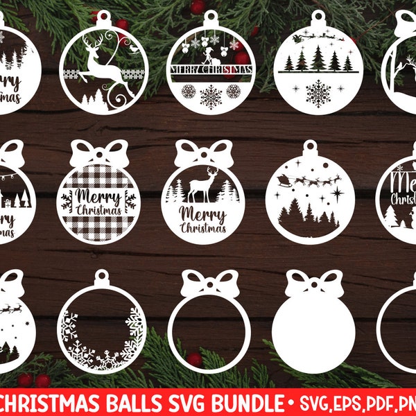 Ensemble de boules de Noël, Décoration de Noël Ornement de Noël Découpe au laser Bauble SVG Bundle, Ensemble De Jouet De Noël, Enfants Coloré Jouets Designs Vector