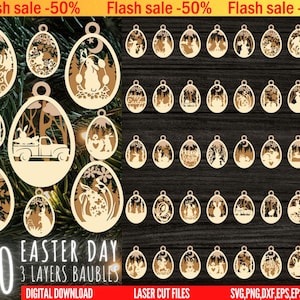 40 Pâques Laser cut Svg Bundle, lapin ornements Svg, fichiers svg Pâques découpés au Laser, ornement de Pâques 3 couches, cintre de Pâques svg, dxf eps