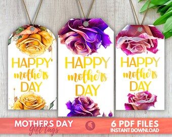 Etiquetas de regalo del día de la madre - INGLÉS Y ESPAÑOL / 3 estilos / Floral brillante del día de la madre / Etiquetas de mamá imprimibles / Descargar / Imprimible del día de las madres
