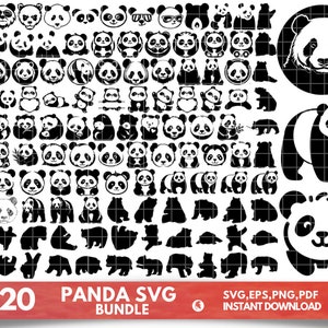 120 Panda SVG bundel, Panda PNG bundel, Panda clipart, Panda SVG gesneden bestanden voor Cricut, schattige Panda SVG, Panda silhouet. Panda gezicht SVG.