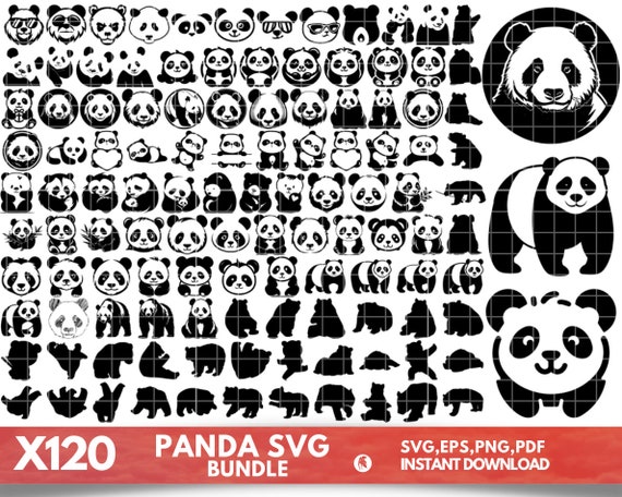 120 Panda SVG Bundle, Panda PNG Bundle, Panda Clipart, Panda SVG Cut Files for Cricut, Cute Panda Svg, Panda Silhouette. Panda Face Svg.
