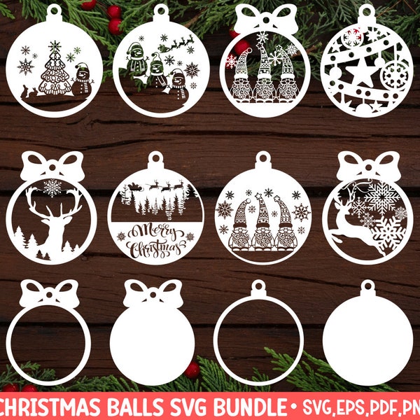 Christmas Balls Set, Decorative Christmas Ornament Laser Cut Bauble SVG Bundle, Set Of Christmas Toy, Kids Colourful Toy Designs Vector