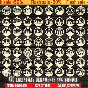 70 Christmas Balls Svg , Christmas Ornament Laser Cut SVG Bundle, Set Of Christmas Toy, Christmas SVG Bundle