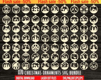 70 Christmas Balls Svg , Christmas Ornament Laser Cut SVG Bundle, Set Of Christmas Toy, Christmas SVG Bundle