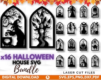 16 Halloween Spooky House SVG, Halloween Door Hanger Svg, Halloween Decor, Wooden Door Hanger Dvg, Haunted House, Black Cat Svg, Pumpkin Svg