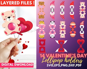 valentine Lollipop Holder SVG, Valentines Day Lollipop Holder Cut File, Candy Holder Svg, Funny Valentine Candy Holder, Kids Crafts Cut File