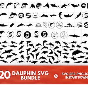 Dauphin SVG Bundle Dauphin PNG Bundle Dauphin Clipart Dauphin SVG couper des fichiers pour Cricut Dauphin Silhouette Sea Animals Svg image 1