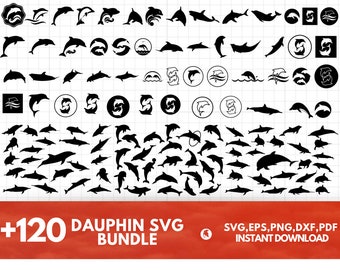 Dauphin SVG Bundle - Dauphin PNG Bundle - Dauphin Clipart - Dauphin SVG Couper des Fichiers für Cricut - Dauphin Silhouette - Meerestiere SVG