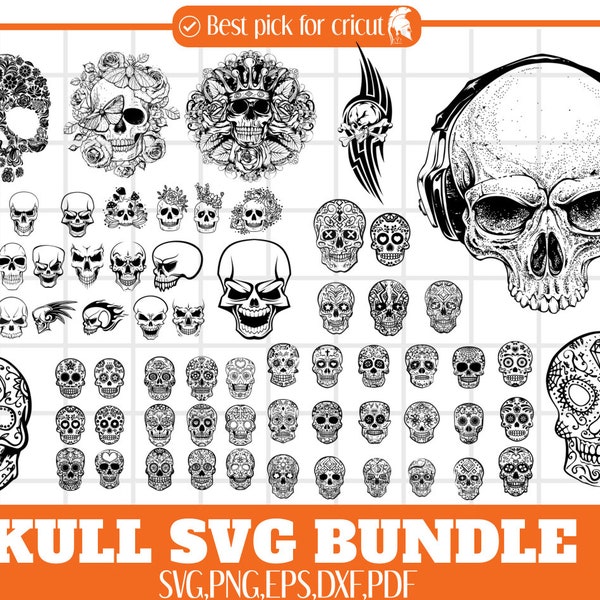 Skull SVG Bundle | crâne avec fleurs fichier | crâne de chignon en désordre svg | sugar skull girl svg fichier cricut fichier