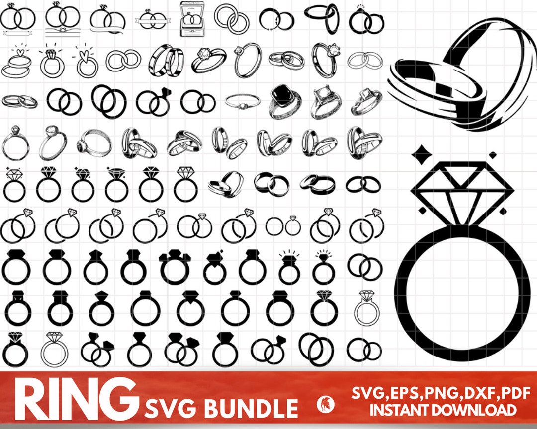 Wedding Ring SVG Bundle, Wedding Ring Clipart, Wedding Ring SVG Cut Files for Cricut, Diamond