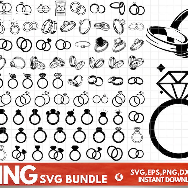 Wedding Ring SVG Bundle, Wedding Ring Clipart, Wedding Ring SVG Cut Files For Cricut, Diamond Ring Svg, Engagement Ring Svg, Ring Png