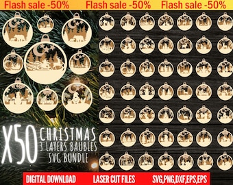 Christmas Ornament SVG bundle 3 Layers Ornament Laser Cut Files Christmas Balls Tree Decorations Craft Hanging Bauble Digital Download SVG