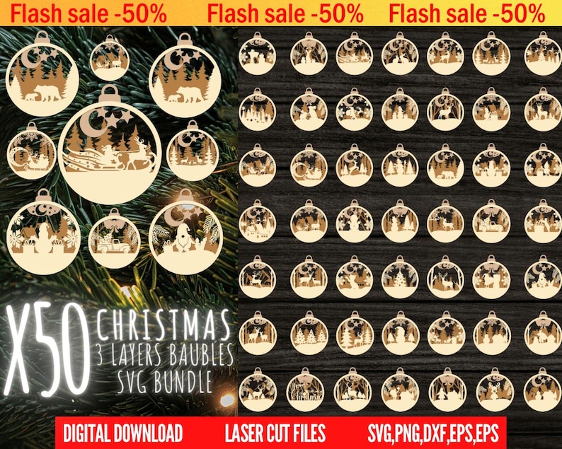 Christmas Ornament SVG Bundle 3 Layers Ornament Laser Cut Files