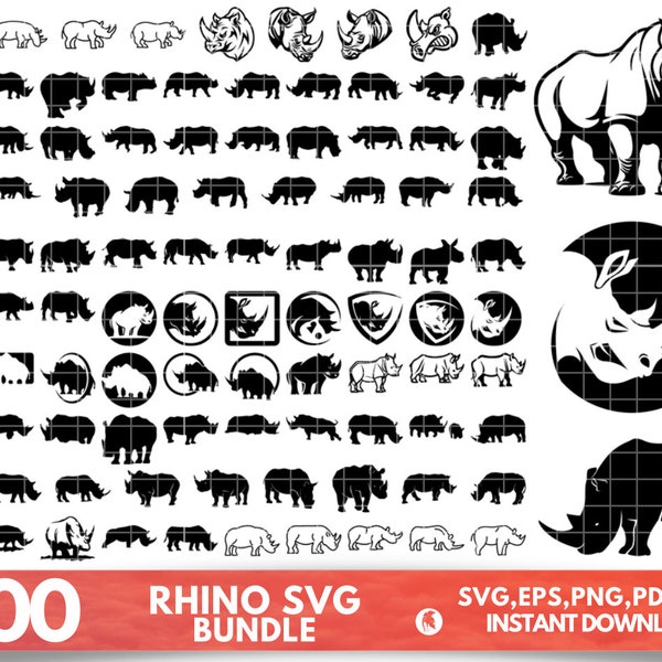 100 Rhino SVG Bundle, Rhinoceros Svg, Rhino dxf, Rhino png, Rhino eps, Rhino vector, Rhino cut files, Rhino head svg, Rhino svg