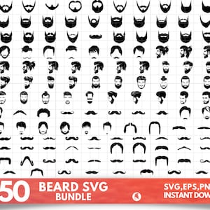 Beard SVG Bundle, Mustache SVG bundle, Beard cut file, Beard clipart, Beard svg files for silhouette