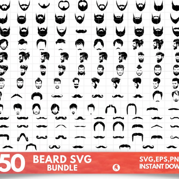 Beard SVG Bundle, Mustache SVG bundle, Beard cut file, Beard clipart, Beard svg files for silhouette