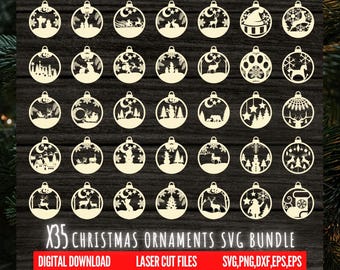35 Christmas Balls Svg , Christmas Ornament Laser Cut SVG Bundle, Set Of Christmas Toy, Christmas SVG Bundle
