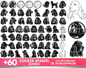 60 Cocker Spaniel SVG Bundle, Cocker Spaniel dxf, Cocker Spaniel png, Cocker Spaniel vector, Cocker Spaniel outline, Spaniel clipart