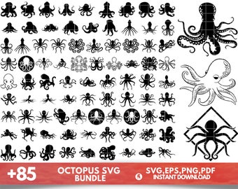 Oktopus-Svg-Bundle, Oktopus-Silhouetten, Oktopus-Bein-Svg, Oktopus-Tentakel-Svg, Oktopus-Kunst-Svg, SVG-Dateien für Cricut, SVG, Png, schwarze Oktopus-Svg