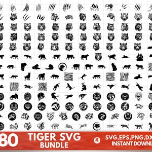 Tiger SVG Bundle, Tiger Face Svg, Tigers SVG Cut Files for Cricut, Tiger Head Svg, Tiger Silhouette, Tiger Vector, Cute Tiger Svg, Animal Sv