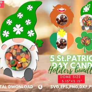 5 St. Patrick&#39;s Day Candy Dome Svg, Kids Candy Svg, Gnome candy dome Svg, Candy dome svg, Leprechaun Gift, Stocking Stuffer, Paper Ornament.