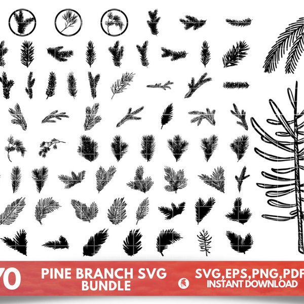 73 Pine Branch SVG Bundle, Spruce Tree svg,Pine Needles svg, Pine Branch dxf, Pine Branch png, Fir Branch svg, Pine Branch vector