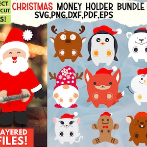 Christmas Money Holders SVG bundle, Layered Paper Cash Holder Ornaments, Diy Christmas Tree Ornaments, Santa Money Holder Svg, Cash Gift Svg