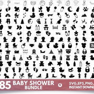 185 Baby Shower Svg Bundle, Baby Shower Svg, Newborn Svg Bundle, Baby Footprints Svg, Baby Clipart, Toddler Svg, Baby Silhouette