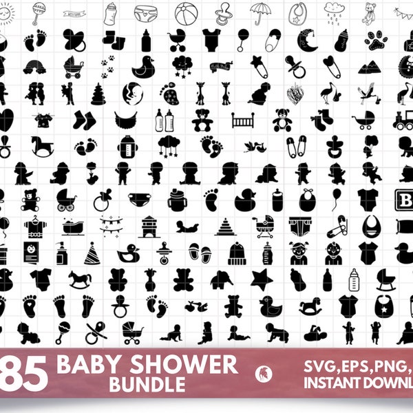 185 Baby Shower Svg Bundle, Baby Shower Svg, Newborn Svg Bundle, Baby Footprints Svg, Baby Clipart, Toddler Svg, Baby Silhouette