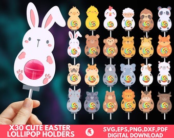 Pascua Lollipop Holder SVG, Easter Lollipop Holder Cut File, Candy Holder Svg, Rabbit Egg Holder, Animals Candy Holder Svg, Kids Crafts File.