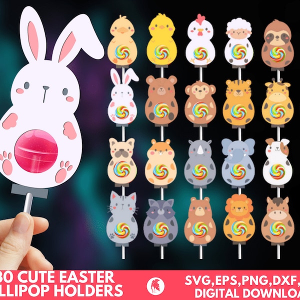 Pascua Lollipop Holder SVG, Easter Lollipop Holder Cut File, Candy Holder Svg, Rabbit Egg Holder, Animals Candy Holder Svg, Kids Crafts File.