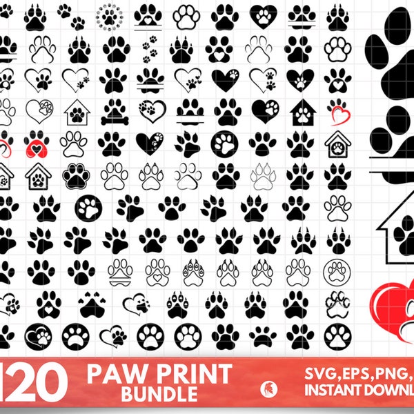 Paw Print Svg Bundle, Paw Heart Svg, Dog paw svg, Paw Svg, Dog Mom Svg, Dog Lover Svg, Paw Print Clipart Silhouette, Animal Paw Svg.