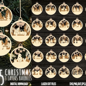 Christmas Ornament SVG bundle 3 Layers Ornament Laser Cut Files Christmas Balls Tree Decorations Craft Hanging Bauble Digital Download SVG