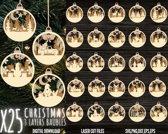 80 Christmas Ornament SVG Bundle 3 Layers Ornament Laser Cut File ...