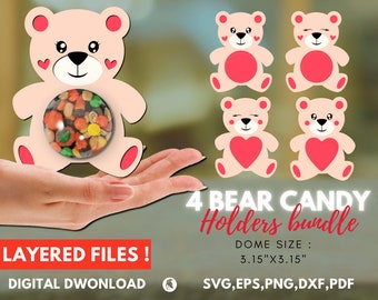 4 Cute Bear Walentynki cukierki, prezent ozdoba SVG-pobieranie cyfrowe